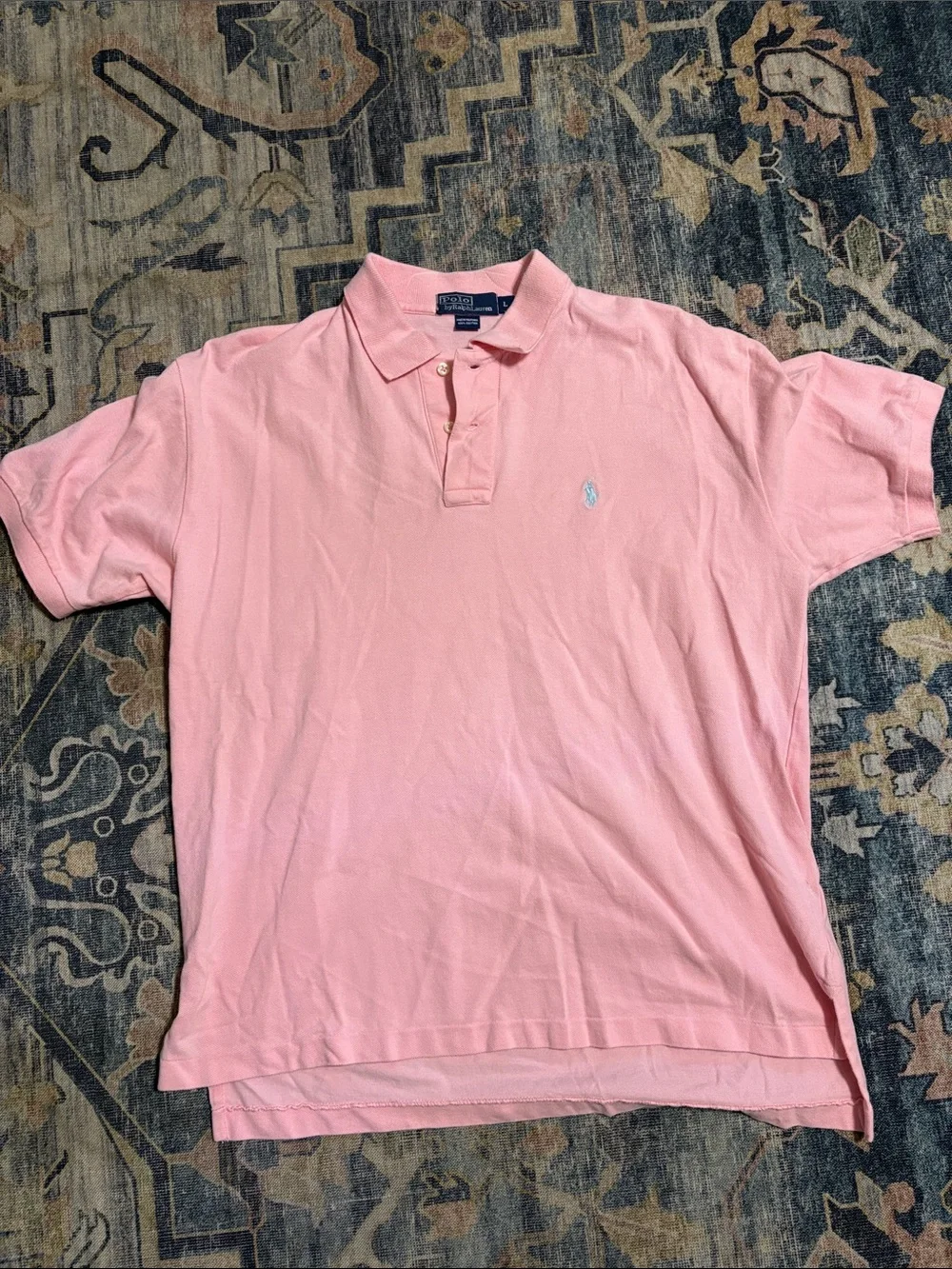 Vintage Ralph Lauren Light Pink Men's Polo Shirt with Embroidered Logo